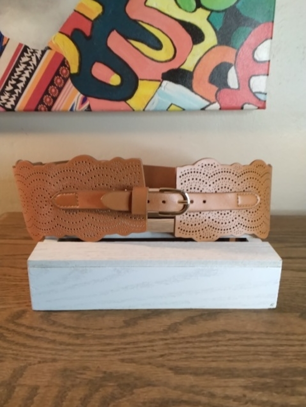 Express Tan Scalloped Laser-Cut Wide Waist Belt